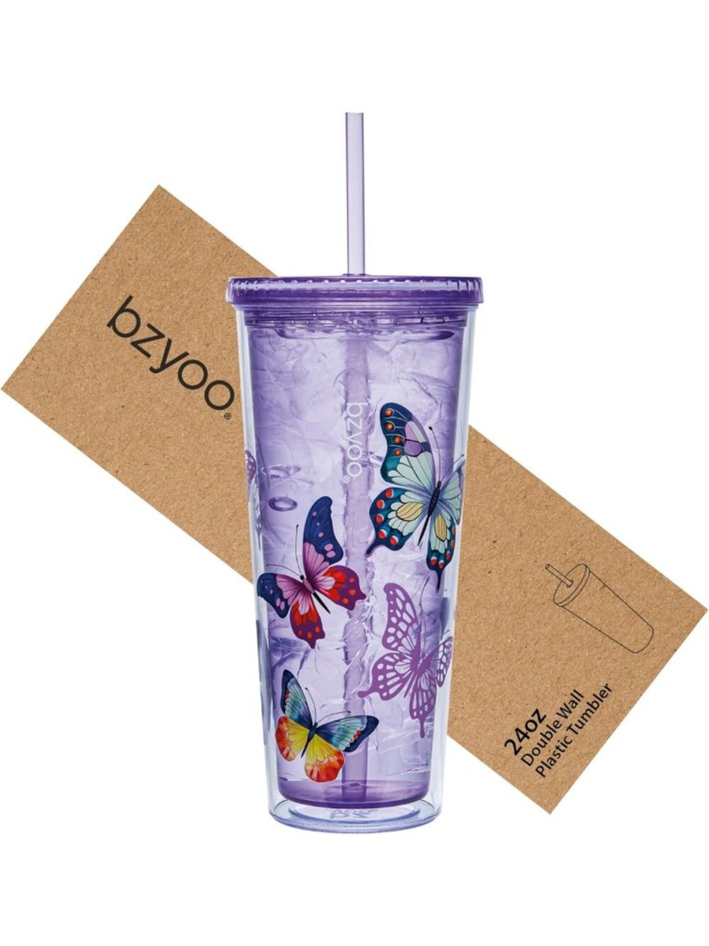 24oz Double Wall Tumbler with Lid & Straw - Reusable Cold Drink Mug for Coffee